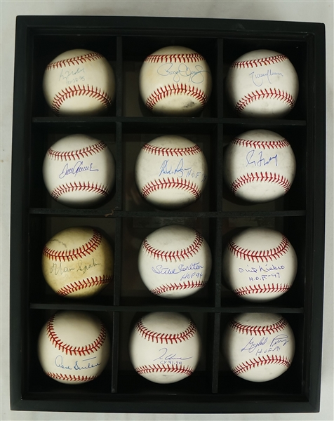 Attractive Collection of 12 Autographed 300 Win Baseballs w/Display