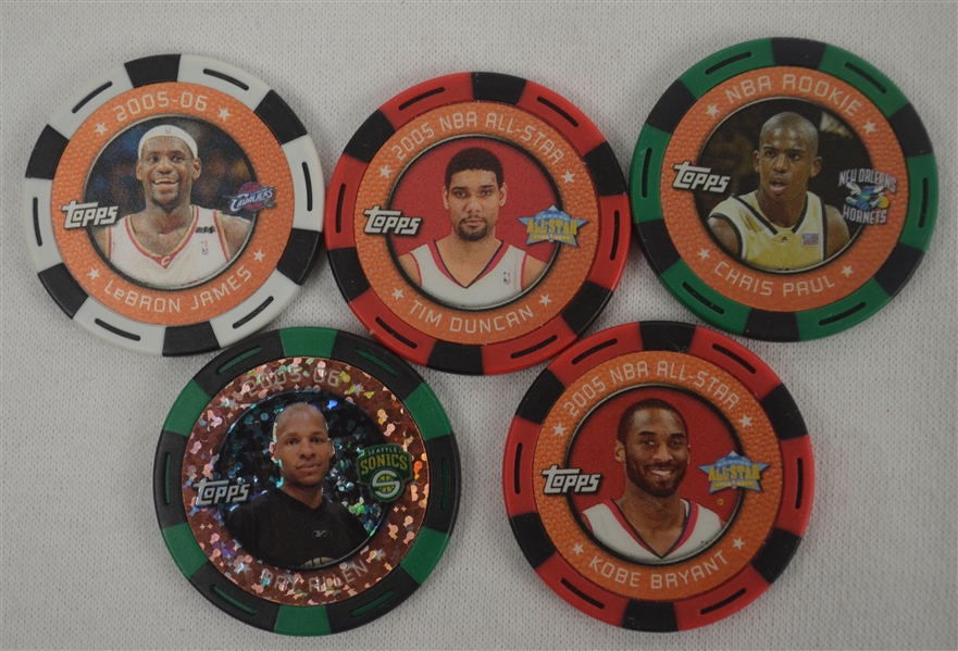 Collection of 5 NBA Poker Chip Cards w/LeBron James