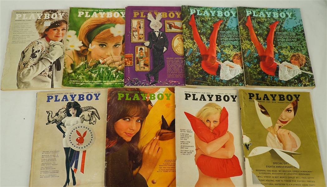 Collection of 9 Vintage 1960s Playboy Magazines