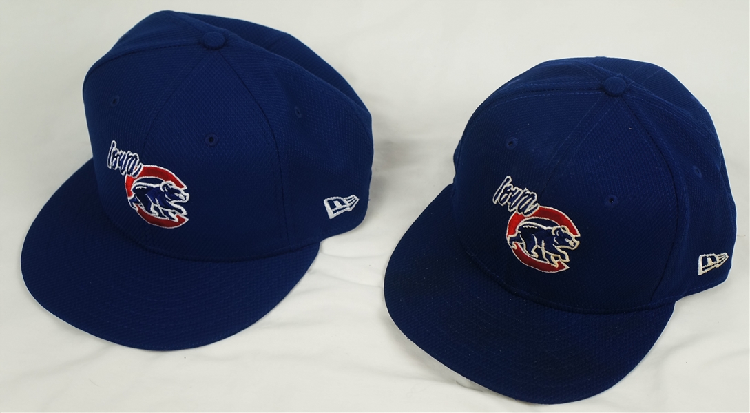 Kris Bryant 2014 Lot of 2 Iowa Cubs Game Used #19 BP Hats w/Dave Miedema LOA