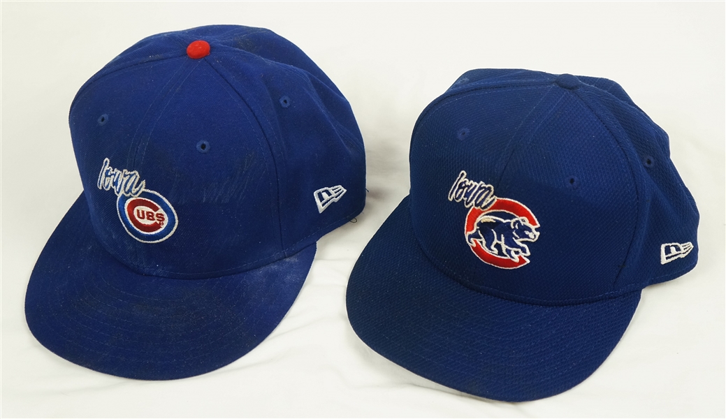 Kris Bryant 2015 Lot of 2 Iowa Cubs Game Used #17 Hats w/Dave Miedema LOA