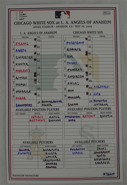 Bartolo Colon MLB Career Win #153 Game Used Dugout Lineup Card 