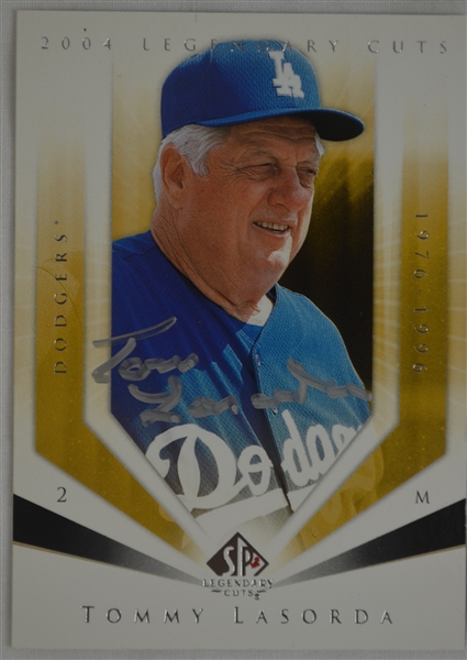 Tommy Lasorda Lot of 2 Autographed  Topps Baseball Cards