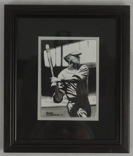 Babe Ruth Baseball Card Size Framed Original James Fiorentino Watercolor Painting