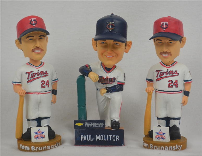 Minnesota Twins Collection of 3 Bobbleheads w/Paul Molitor & Tom Brunansky