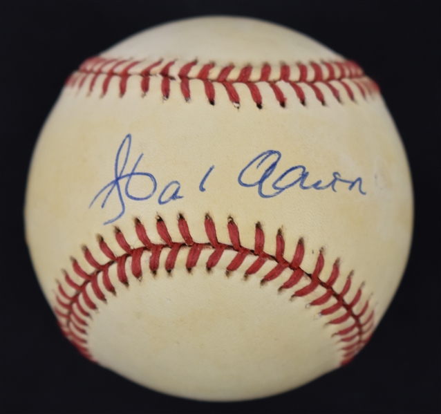 Hank Aaron Autographed Leonard Coleman ONL Baseball