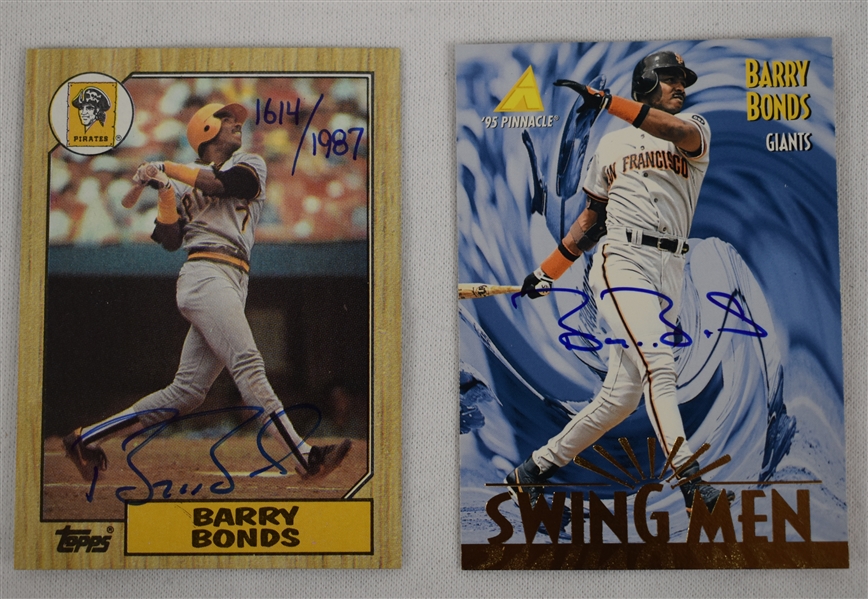 Barry Bonds Lot of 2 Autographed Baseball Cards w/1987 Rookie