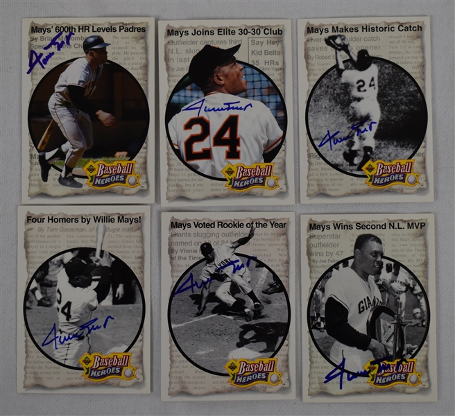 Willie Mays Lot of 6 Autographed Baseball Cards