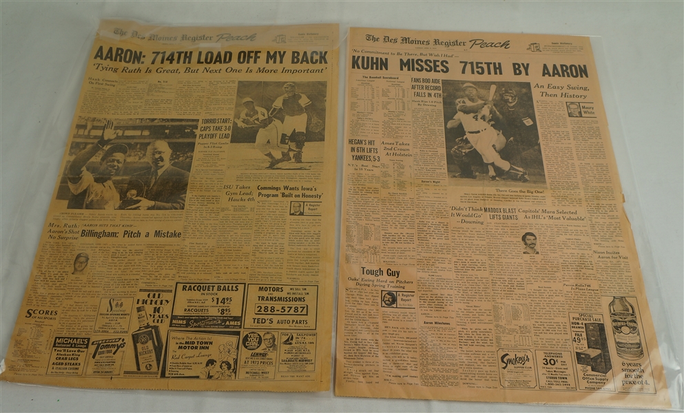 Hank Aaron HR #714 & #715 Newspaper