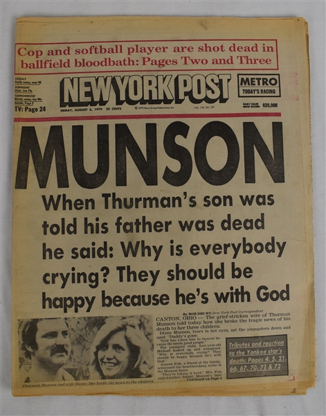 Thurman Munson Passes Away Newspaper