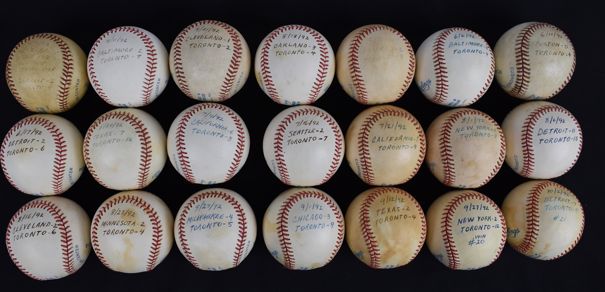 Jack Morris Lot of 21 Game Used 1992 Victory Baseballs World Series Championship Season