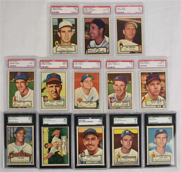 Collection of 13 PSA & SGC Graded 1952 Topps Baseball Cards 