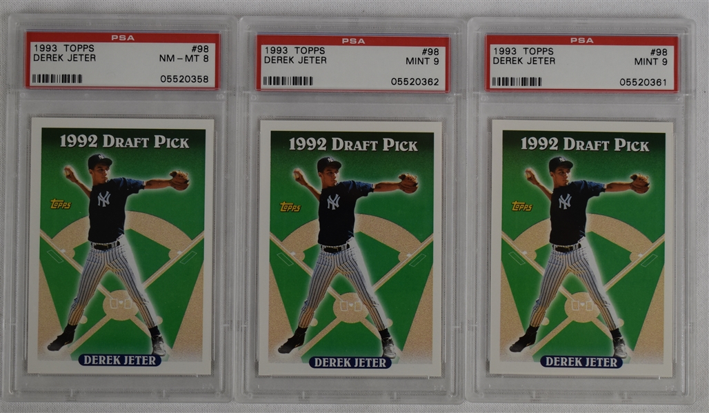 Derek Jeter Lot 3 Rookie 1993 Topps Baseball Cards PSA Graded