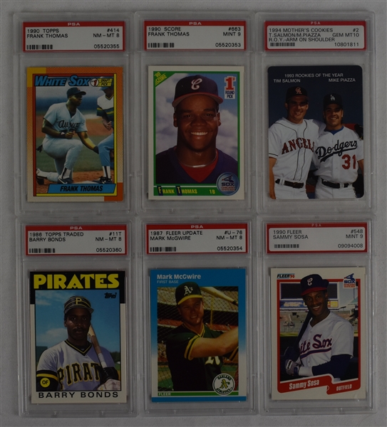 Collection of 6 PSA Graded Rookie Cards w/Frank Thomas & Barry Bonds