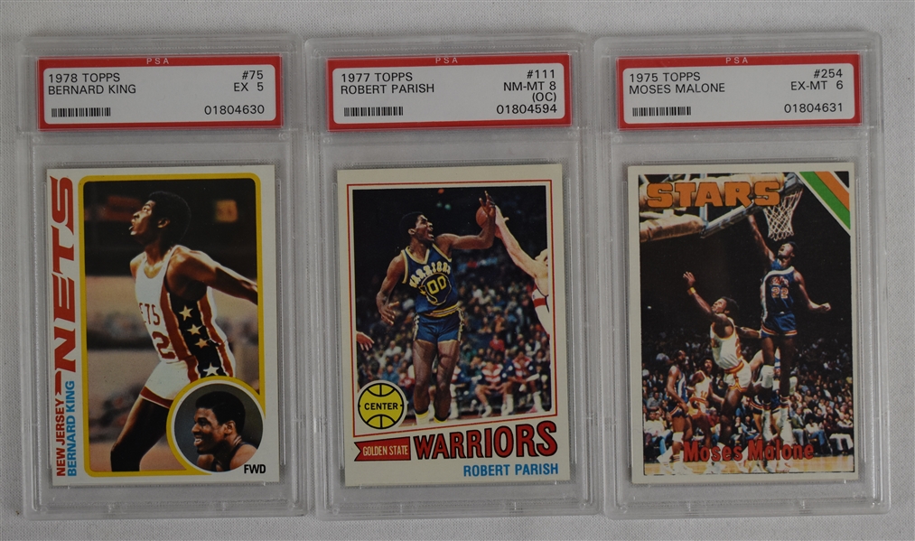 Collection 3 PSA Graded Rookie Basketball Cards w/Moses Malone
