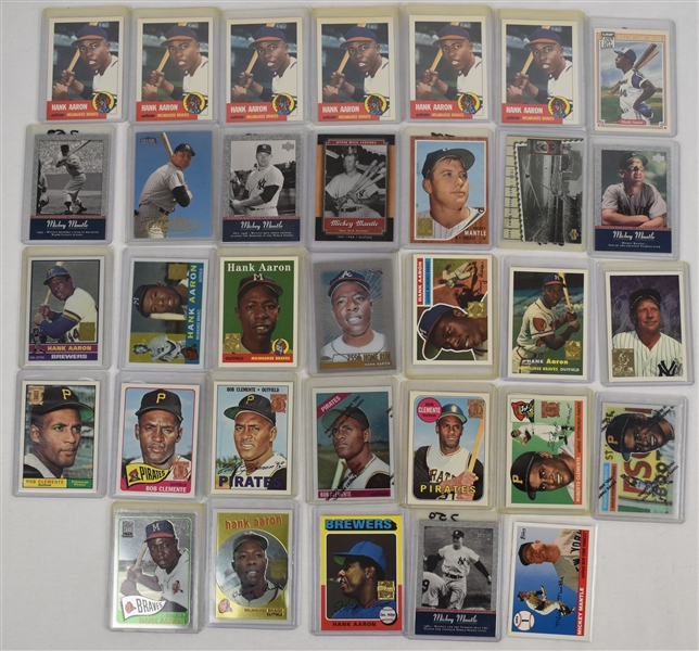 Collection of 33 Baseball Cards w/Mantle, Clemente & Aaron