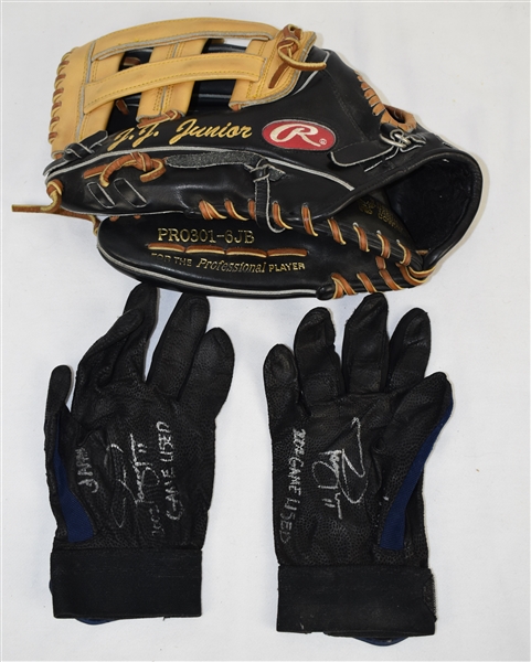 Jacques Jones 2002 Minnesota Twins Game Used Fielding Glove & Batting Gloves