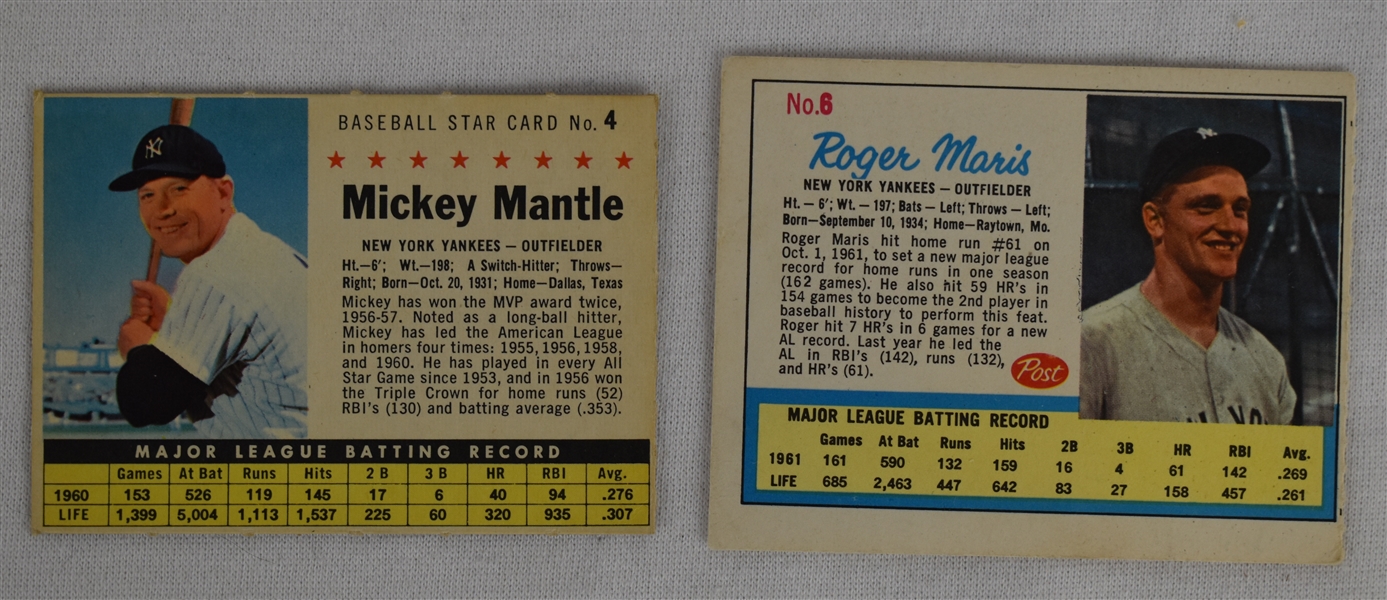 Mickey Mantle 1961 Post & Roger Maris 1962 Post Canadian Cards
