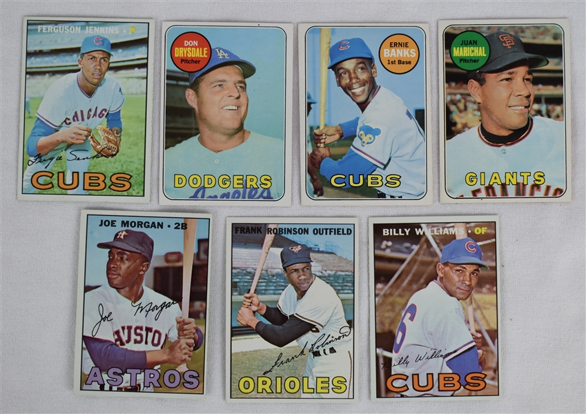 Collection of 7 Vintage 1967 & 1969 Topps Cards w/Ernie Banks