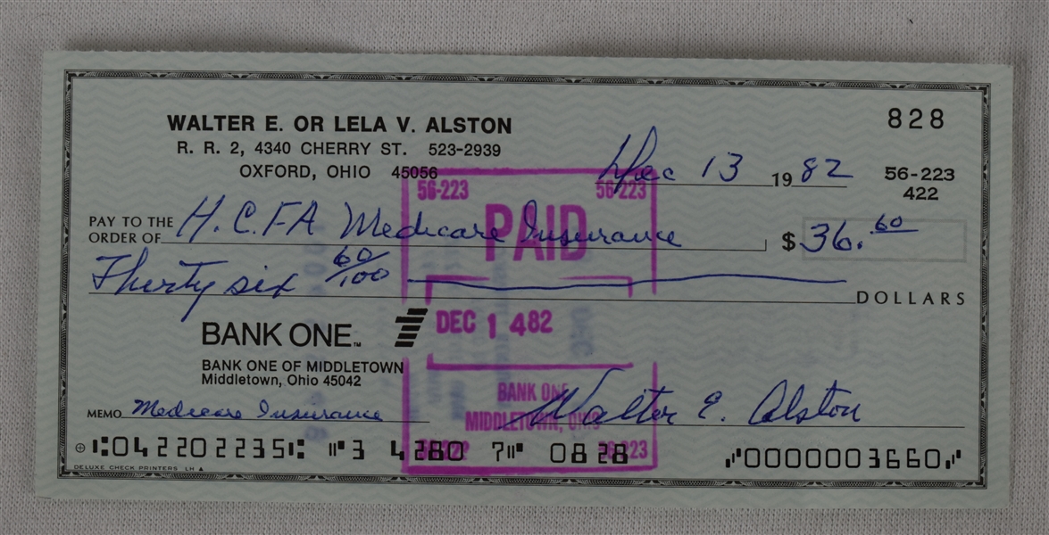 Walter Alston Signed Personal Check