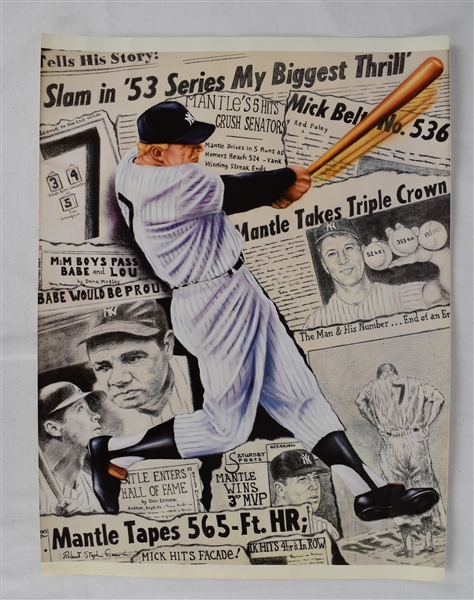 Mickey Mantle Framed Lithograph by Robert Stephen Simon
