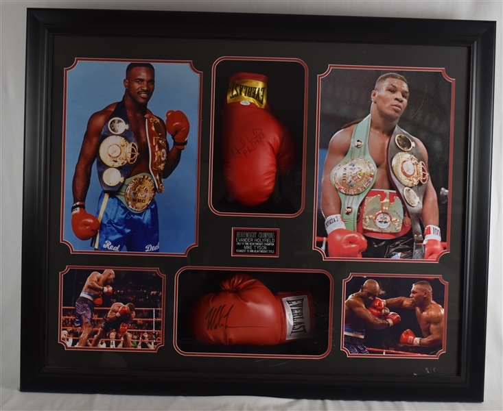 Mike Tyson & Evander Holyfield Autographed Boxing Glove Shadowbox Display
