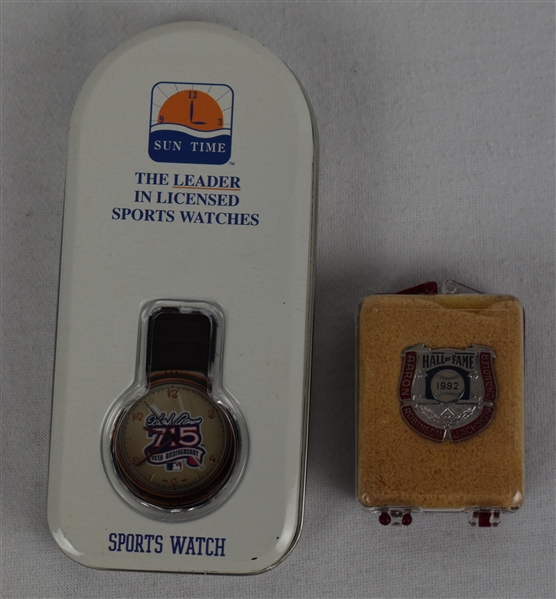 Hank Aaron HOF Pin & 715 HR Watch