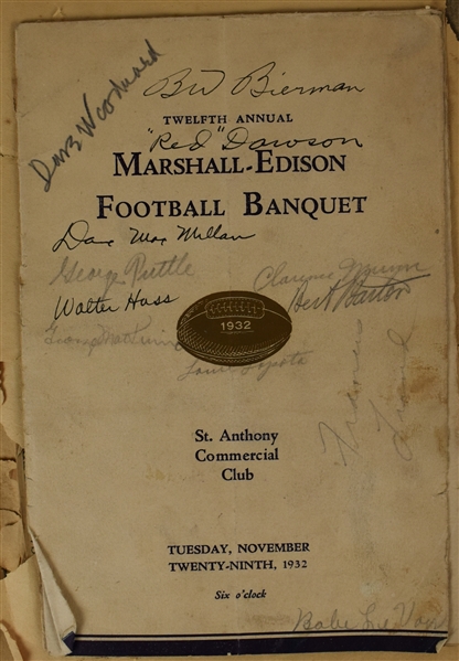 Minnesota Gophers 1932 Bernie Bierman Autographed Banquet Program