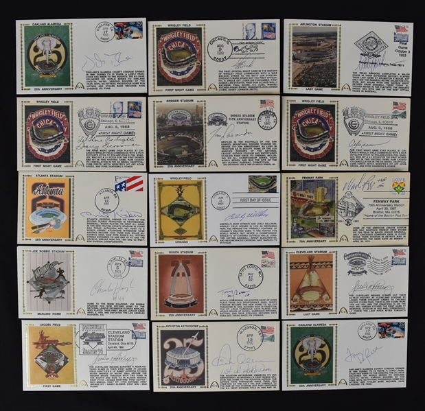 Collection of 15 MLB Ballpark Autographed First Day Covers 