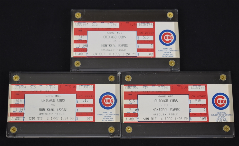 Andre Dawson Lot of 3 HR #399 Tickets