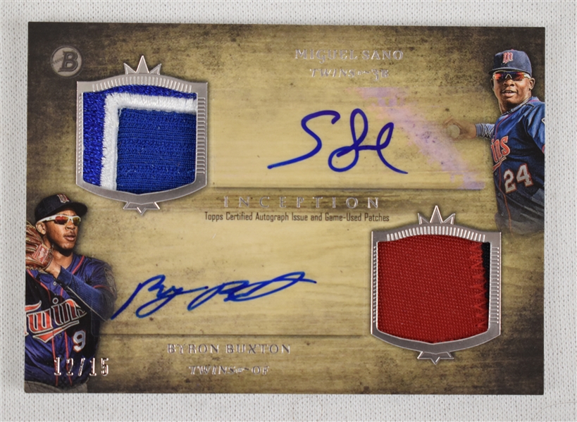 Byron Buxton & Miguel Sano Dual Signed 2014 Bowman Inception Patch Card #12/15