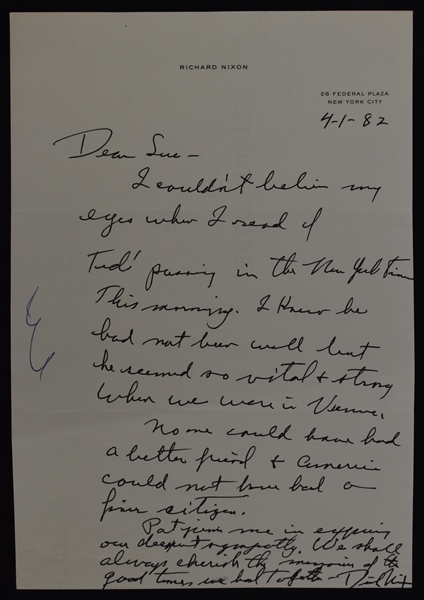 Richard Nixon 1982 Hand Written Signed Letter JSA LOA