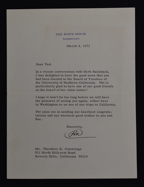 Richard Nixon Signed Typed Letter JSA LOA