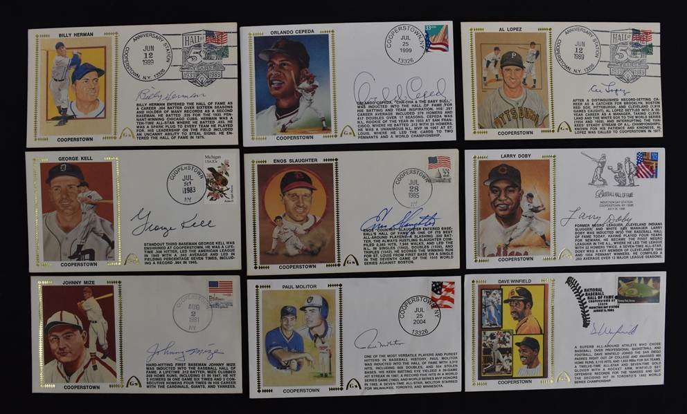 Collection of 9 Autographed HOF Hitters First Day Covers 