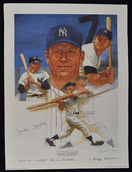 Mickey Mantle Autographed & Inscribed Career HR #81 Cliff Spohn Limited Edition #81/536 Lithograph 
