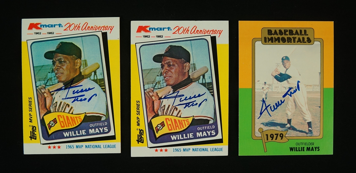 Willie Mays Lot of 3 Autographed Baseball Cards