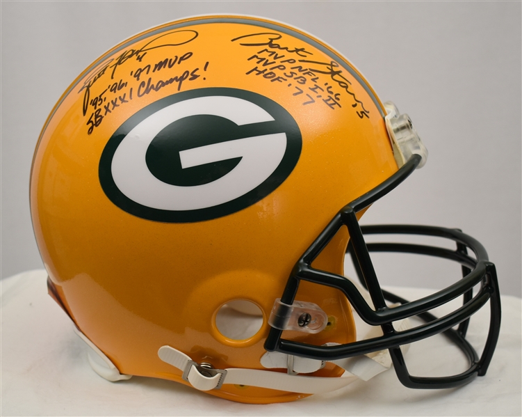 Brett Favre & Bart Starr Autographed & Multi Inscribed Green Bay Packers Full Size Authentic Helmet
