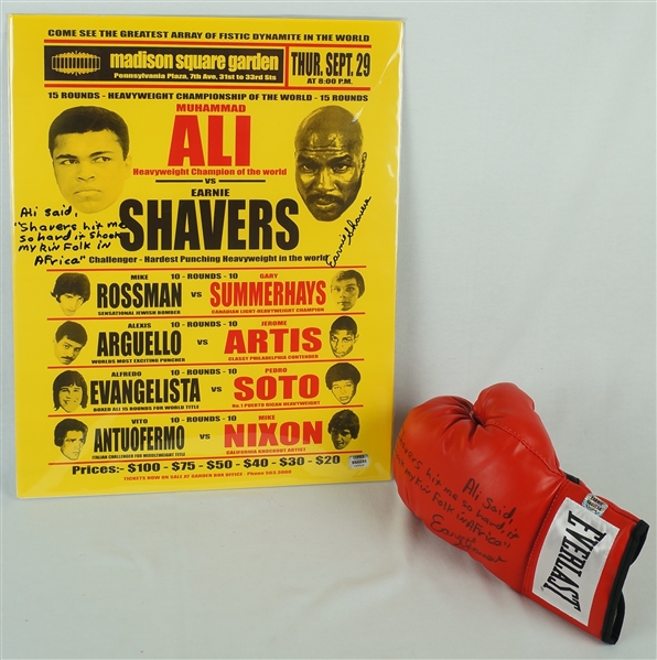 Ernie Shavers Autographed Boxing Glove & Muhammad Ali Fight Poster