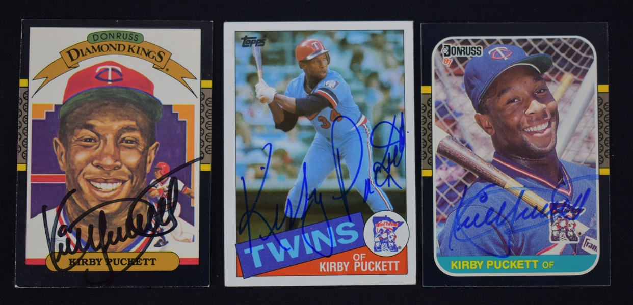 Kirby Puckett Lot of 3 Autographed Rookie Cards w/Puckett Family Provenance