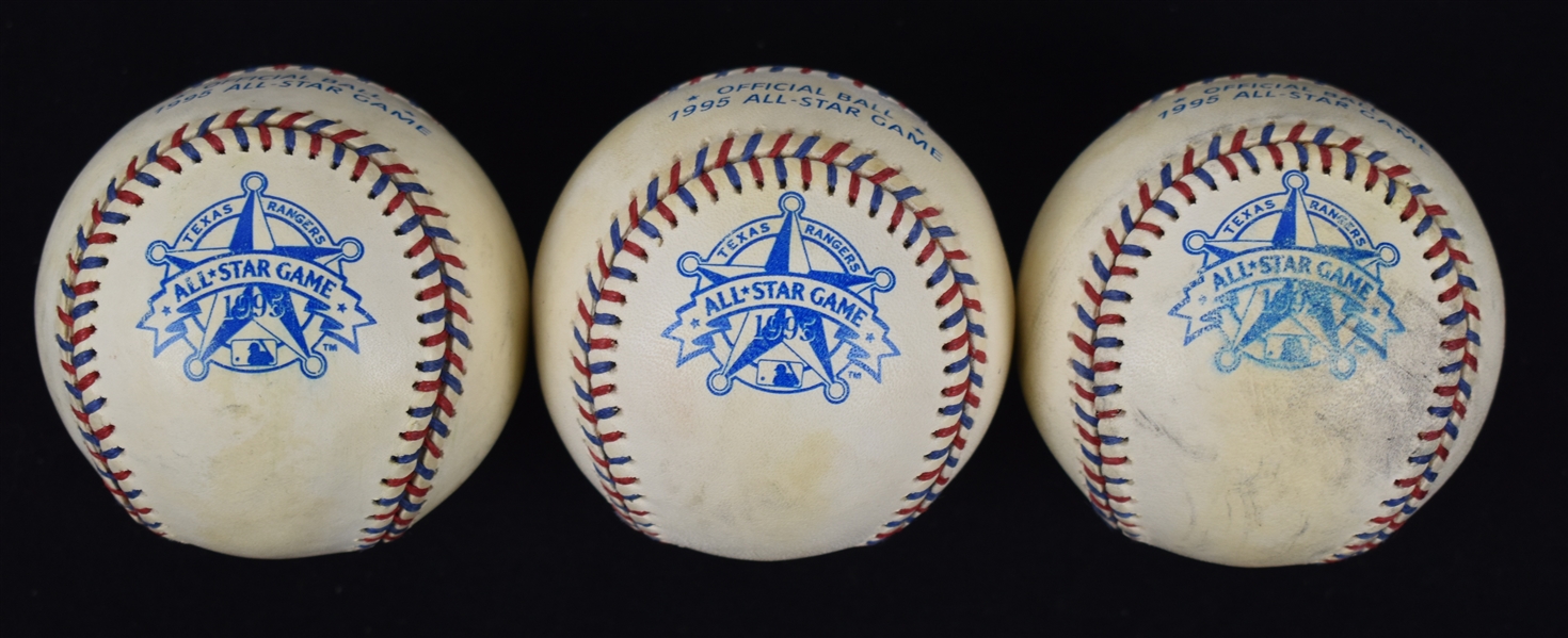 Collection of (3) 1995 All Star Game Used Baseballs w/Puckett Family Provenance
