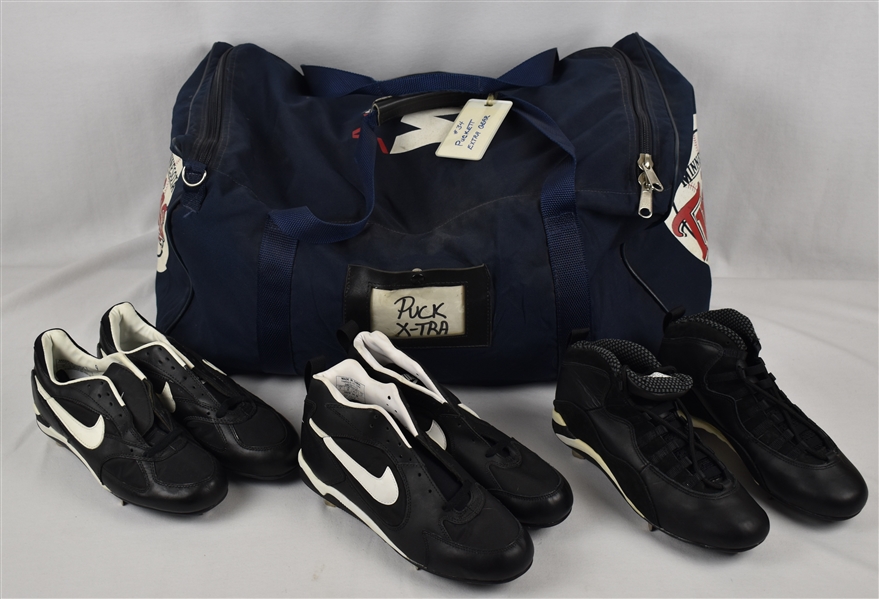 Kirby Puckett Equipment Bag w/3 Pairs of Game Ready Cleats w/Puckett Family Provenance