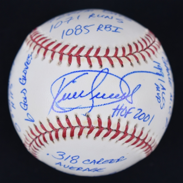 Kirby Puckett Autographed & Multi Inscribed Stat Ball w/Puckett Family Provenance