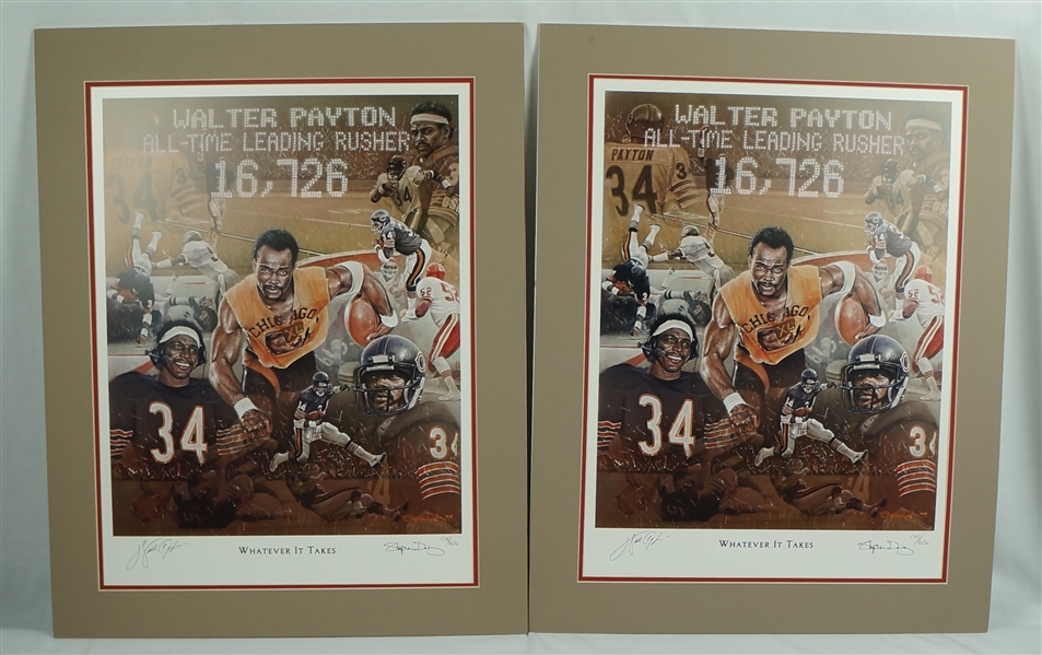 Walter Payton "Whatever It Takes" Lot of 2 Autographed Limited Edition Lithograph