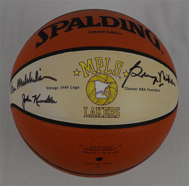 George Mikan Vern Mikkelsen & John Kundla Autographed Minneapolis Lakers Basketball 