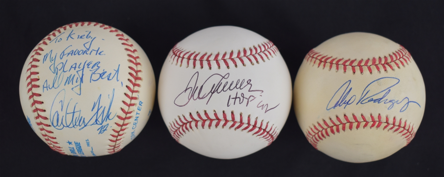 Alex Rodriguez Carlton Fisk & Tom Seaver Autographed Baseballs w/Puckett Family Provenance