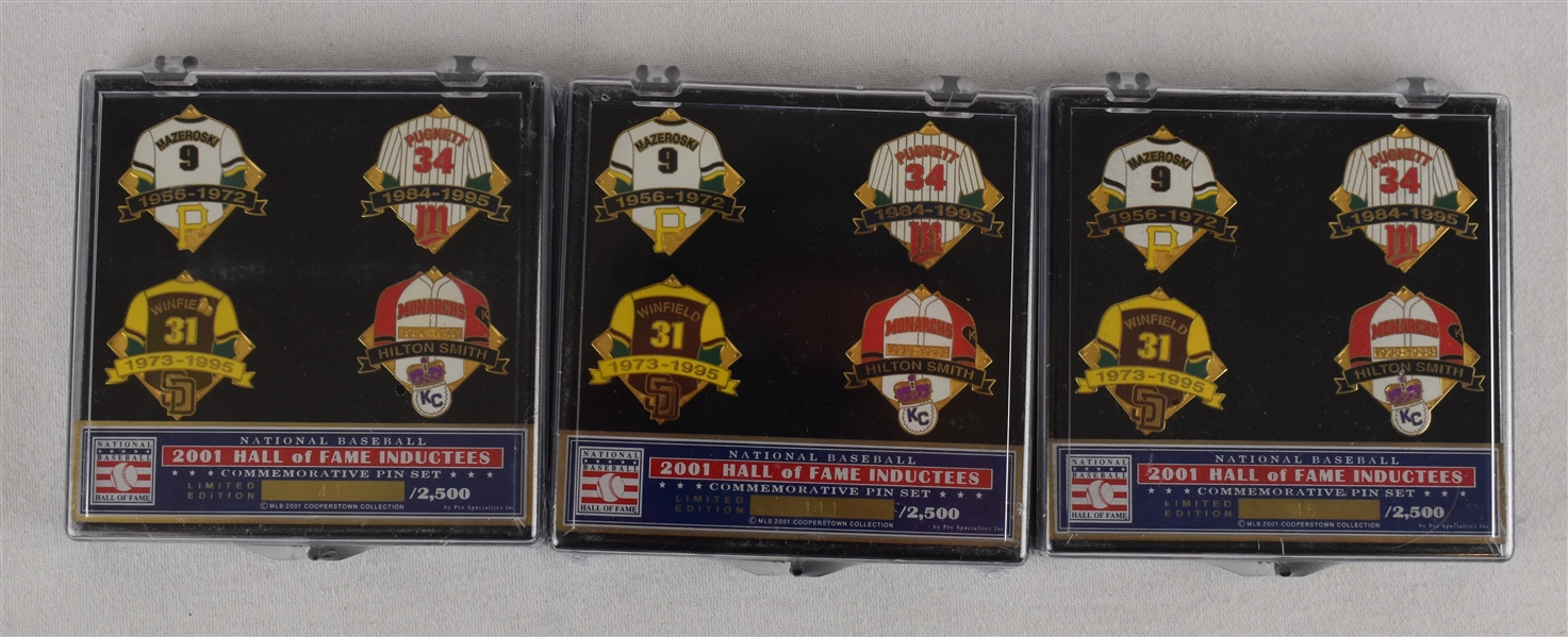 Lot of 3 HOF Class of 2001 Induction Pins w/Puckett Family Provenance