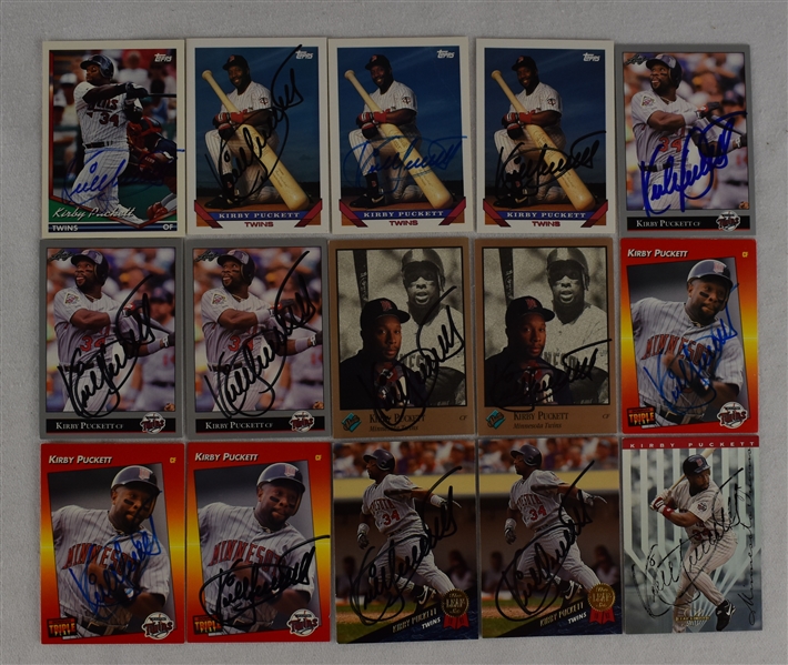 Kirby Puckett Lot of 15 Autographed Cards w/Puckett Family Provenance