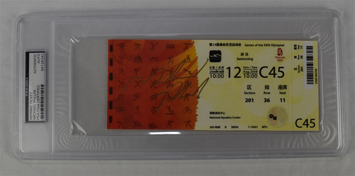 Michael Phelps Autographed Reprint Ticket PSA/DNA