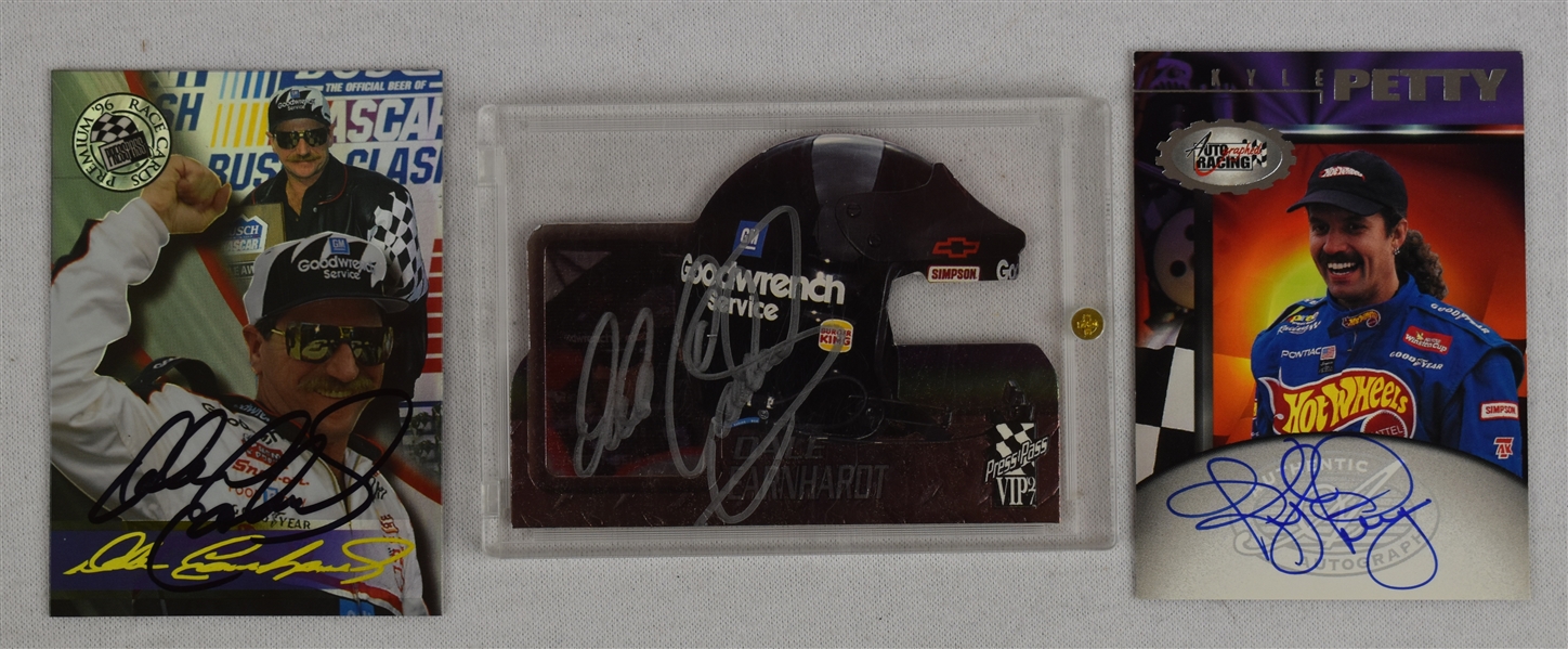 Dale Earnhardt & Kyle Petty Lot of 3 Autographed Cards