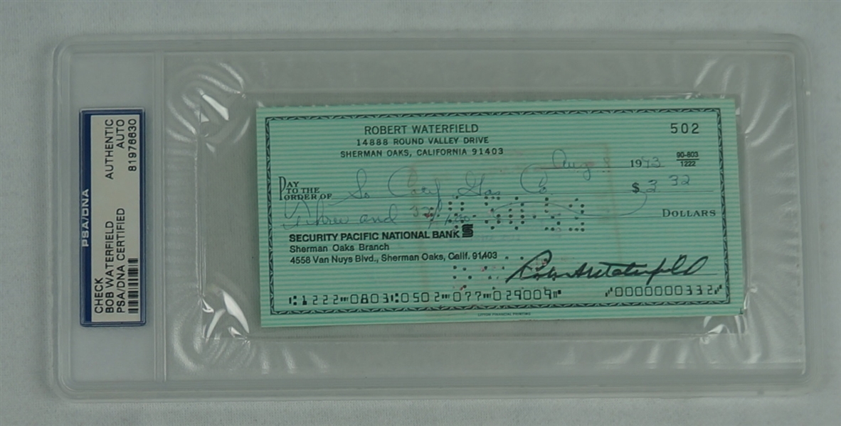 Bob Waterfield Signed Check